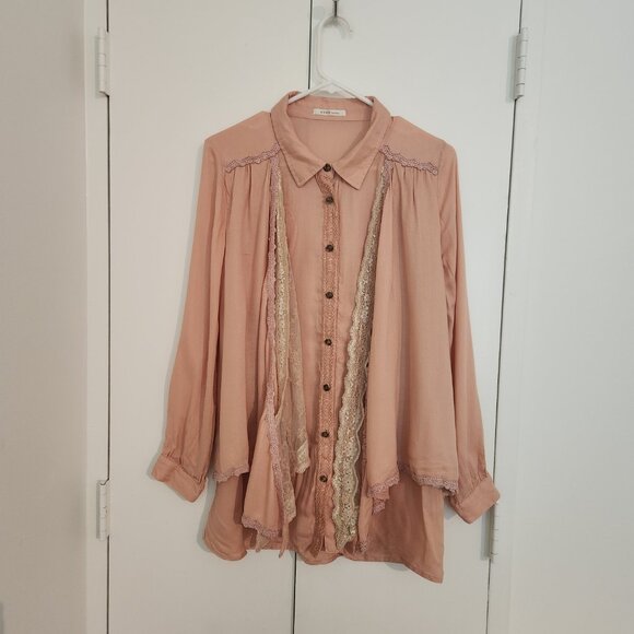 AXES FEMME Japanese Romantic boho style lace layered pink button up size med - Picture 5 of 12